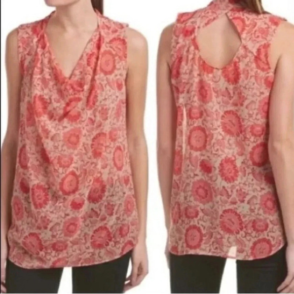CAbi Vita Blouse Cowl Neck Sleeveless Sheer Lightweight Floral Boho NWOT - Picture 11 of 11